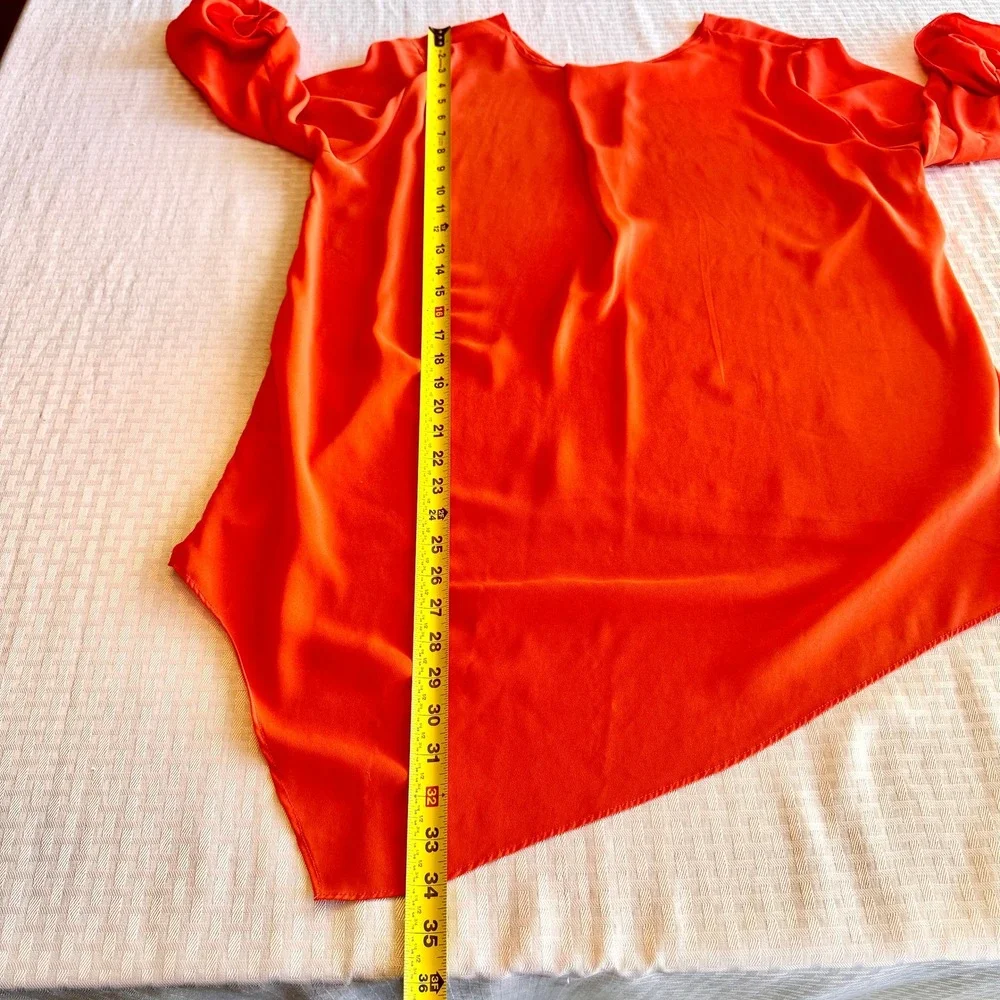 Cato Orange Asymmetrical Hem V-Neck Roll Tab Sleeve Blouse Top Womens Size Large